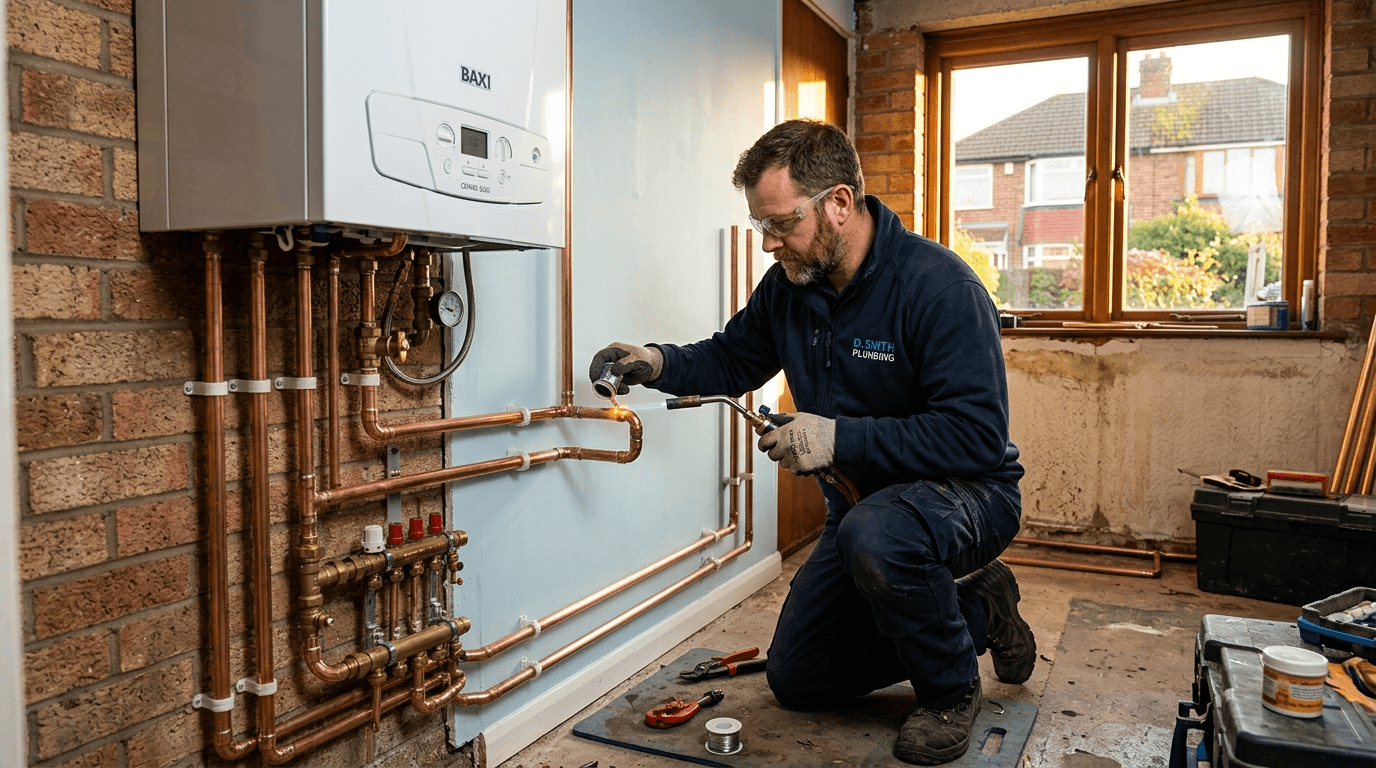 Plumbing and heating engineer at work in the North West